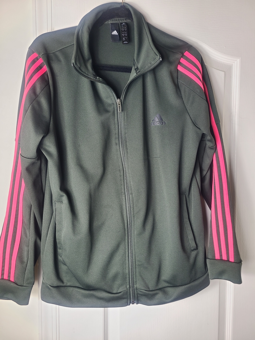 Adidas | Green Track Jacket with Pink 3-Stripes | Olive | XL